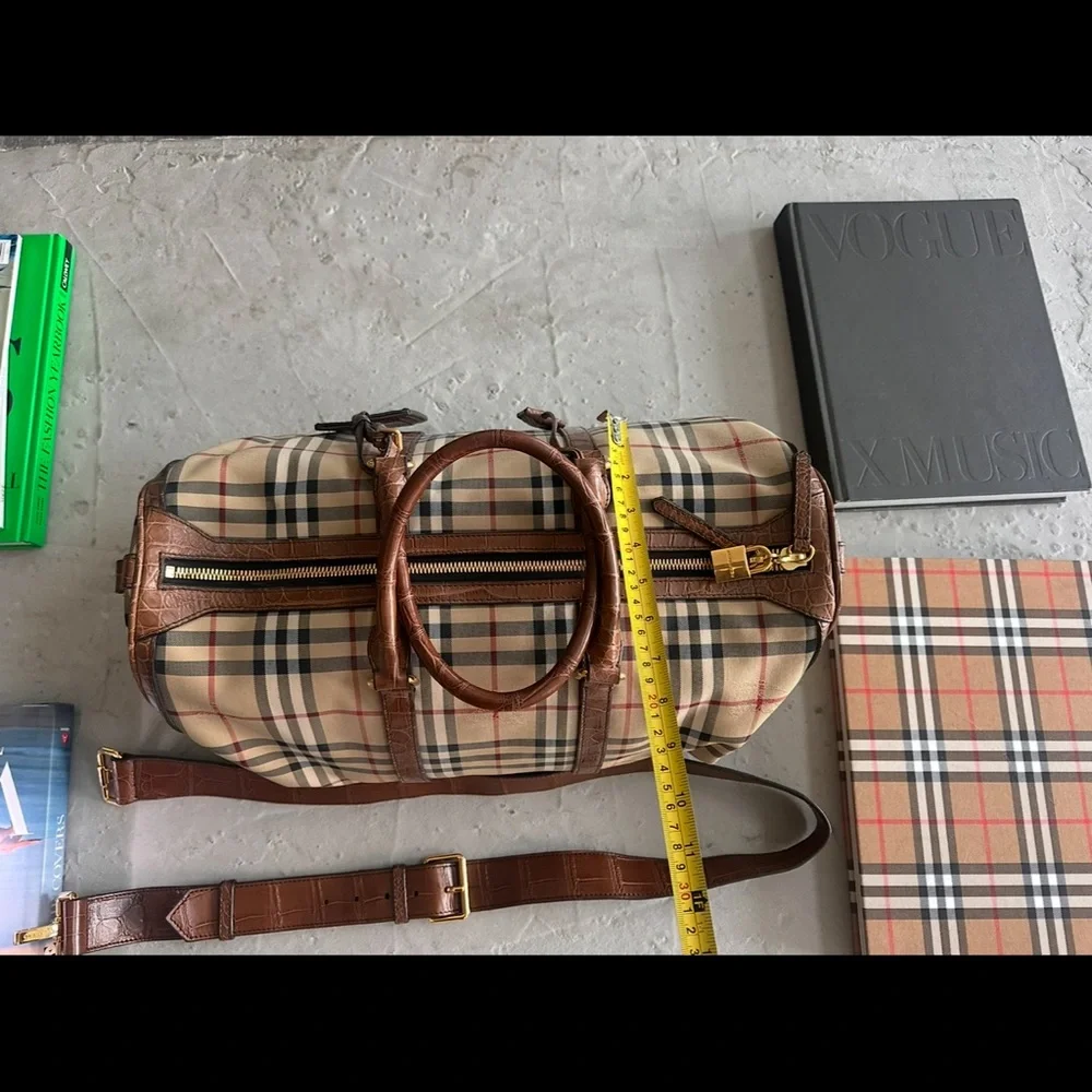 NewBurberry Check & alligator Leather Duffle Bag – Preowned, Excellent Condition